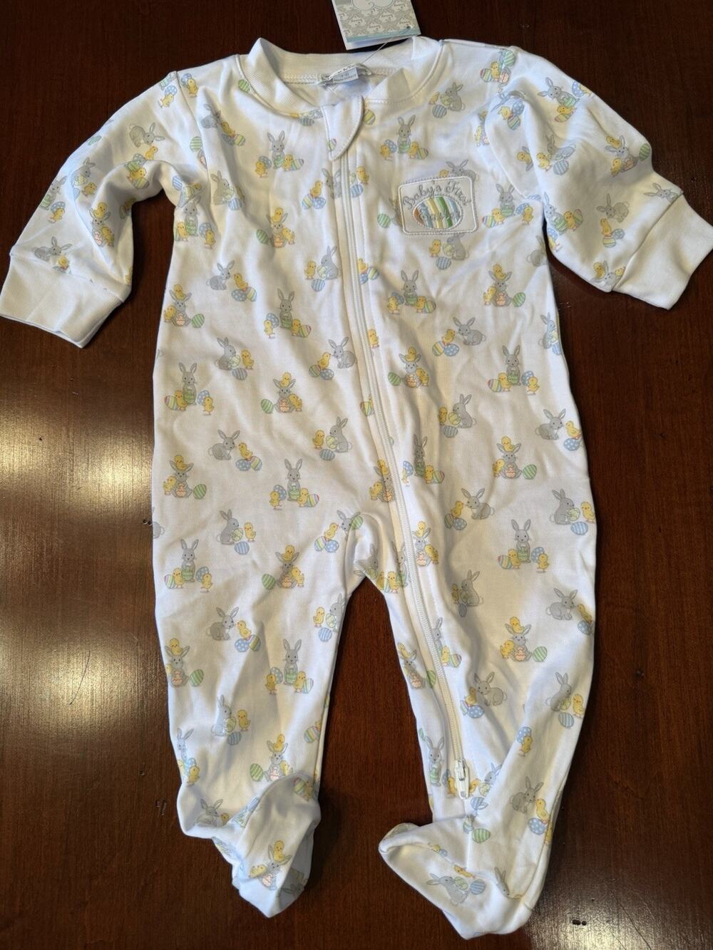 Kissy Kissy Easter Zip Up Footie Pima Cotton Unisex Sz 3-6 Months NWT